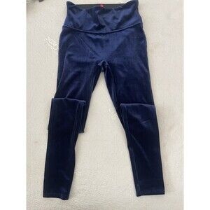SPANX Velvet Leggings Women's Sz S Shiny Blue Velour Stretch Shaping Pants